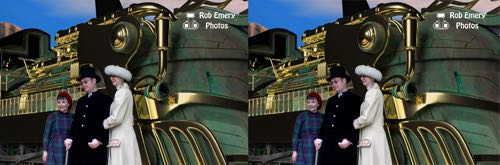 Victorian folks with a steampunk train